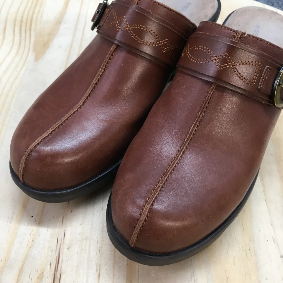 Easy Spirit Shoes Womens 8 N Sepine Open Toe Wedge Mule Brown Leather Slip On - Image 4 of 4