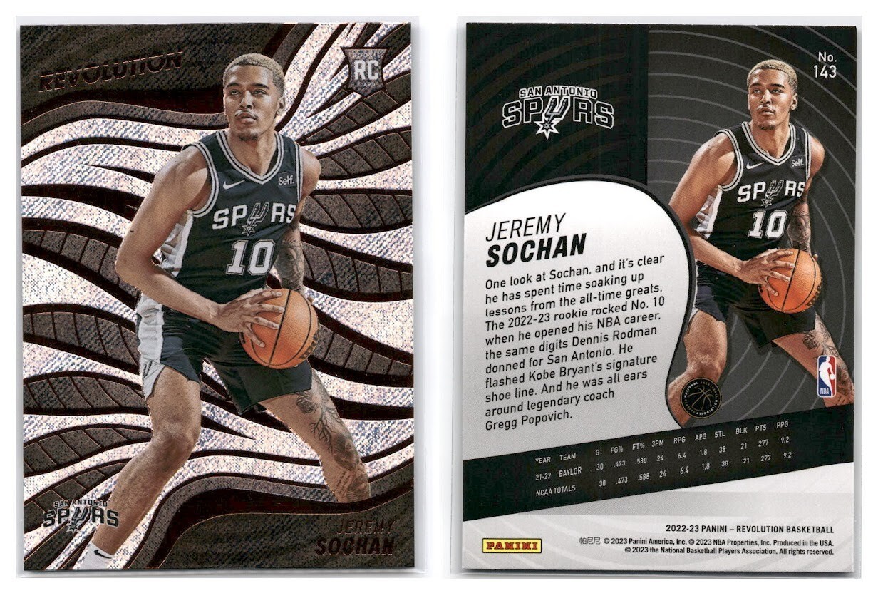 2022-23 Panini Revolution Basketball Jeremy Sochan Base Rookie #143 - Spurs