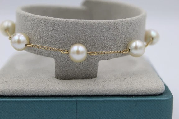14K Pearl Station Bracelet  - 7 in - Image 2 of 4