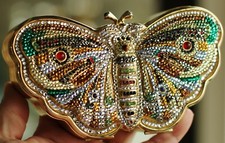JUDITH LEIBER SWAROVSKI CRYSTAL VIBRANT GEM GOLD BUTTERFLY BAG MINAUDIERE CLUTCH