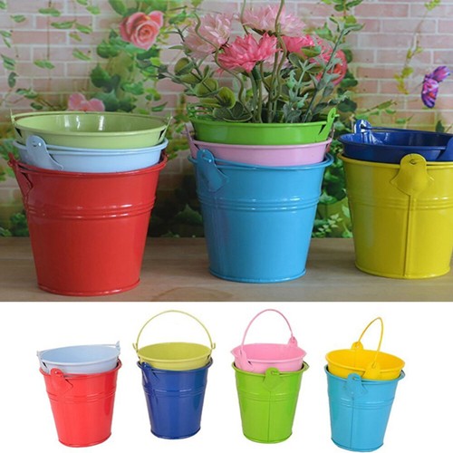 10 Pcs Succulents Nursery Pot Rustic Metal Bucket Silver Planter