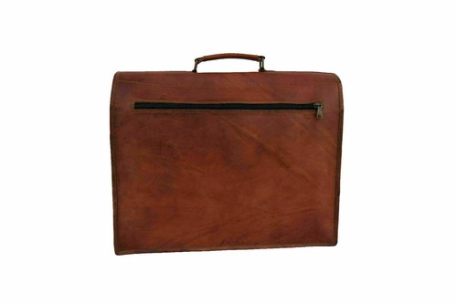 Shoulder Satchel Laptop Briefcase Bag Distressed tan Leather Vintage Messenger - Picture 2 of 3