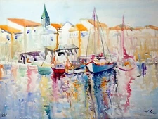 "Harbor Boats No.2" #297- Original Watercolor Painting by Julia Lu  18"x24"