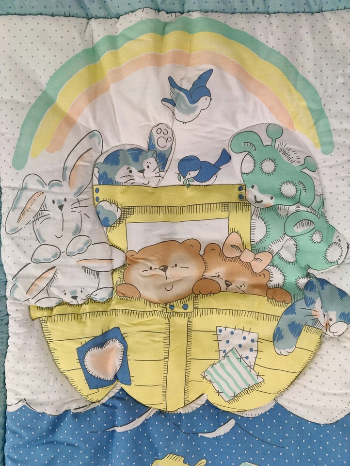 Gerber Noahs Ark Animal Comforter Blanket Reversible Religious Blue Quilt New - Image 4 of 4