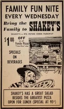 Vintage Shakeys Pizza Ad Poster Reproduction Print 17x12
