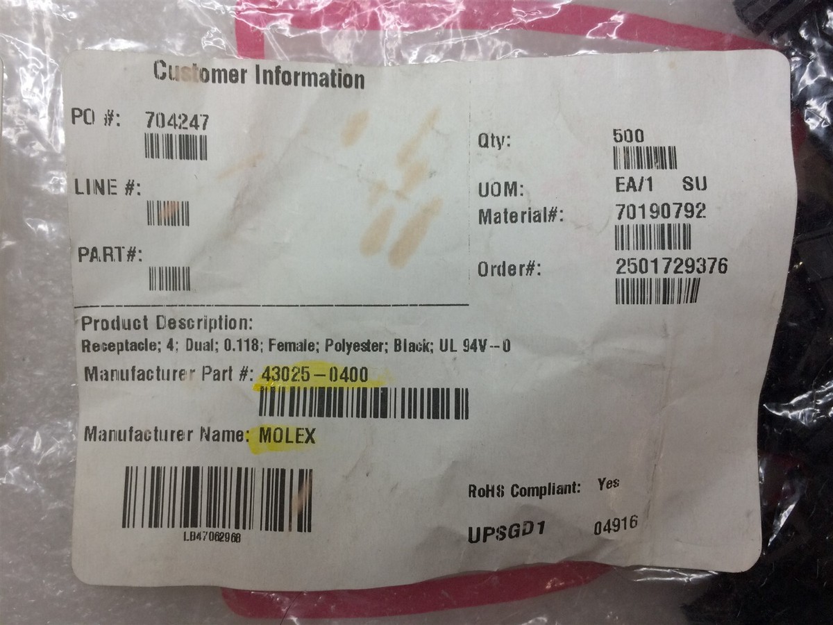 43025-0400 MOLEX 0430250400 CONN RECEPT 4POS 3MM VERT DUAL ROHS 40 