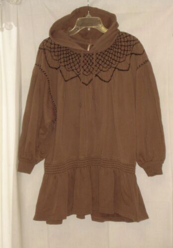 FREE PEOPLE Marty Smocked Mini Dress Hoodie Embroidered Smocked Cotton SIZE M - Picture 3 of 5