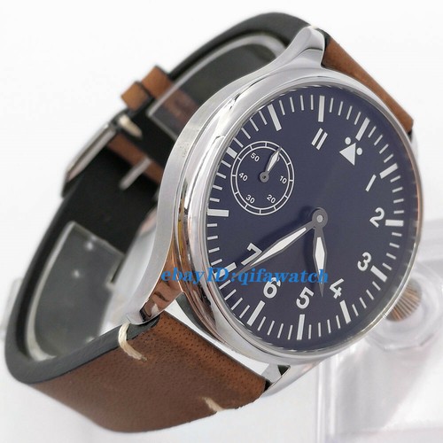 44mm sterile black dial luminous 6497 hand winding movement mens watch 2972 - Picture 4 of 6