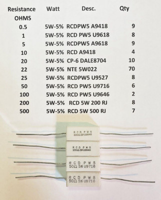 141 PCS. LOT Ceramic Cement Power Resistors- See Atached List of ...