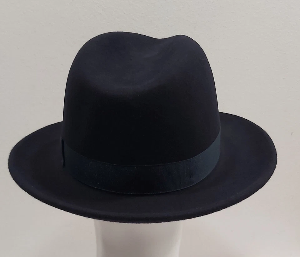 Chapeau Fedora En Laine, Noir, Bord Large, Tissé En Feutre, Made In Italy - Photo 3/4