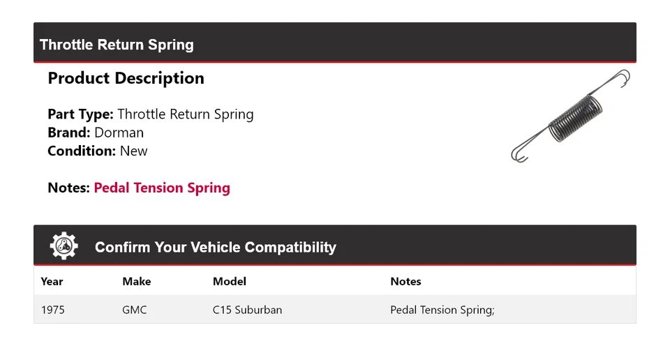 Para GMC C15 1975 Suburban Dorman resorte de retorno del acelerador Foto 2 de 4