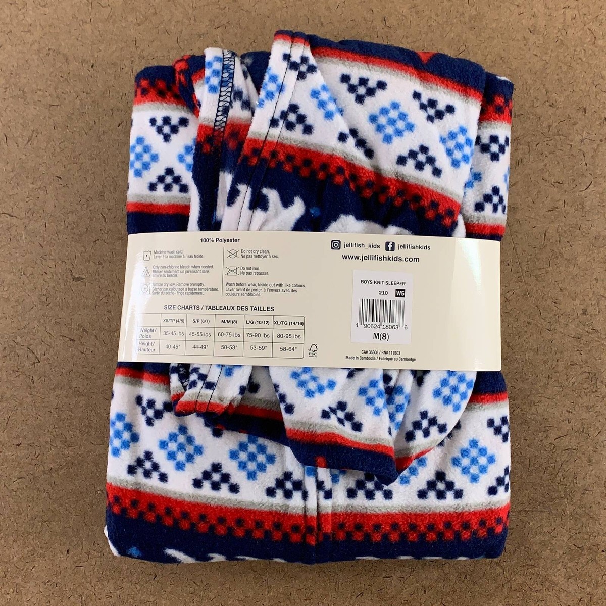 Jellifish Kids Boys Fleece One Piece Multicolor Geometric Zip Up M
