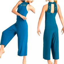 WEISSMAN Dance Costume unitard jumpsuit teal lace Open Hands 12372 adult SA