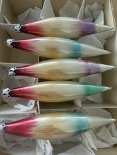 5 Vintage Poland Teardrop Glass Christmas Ornaments . New Caps No Box