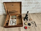 Antique 1930's Microscope Set In A Wooden Case Manufactured In Japan — photo 3