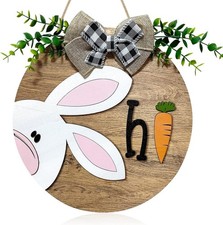 Easter Wooden Hanging Sign for Front Door Decor Double Plank Design Bunny Rab...