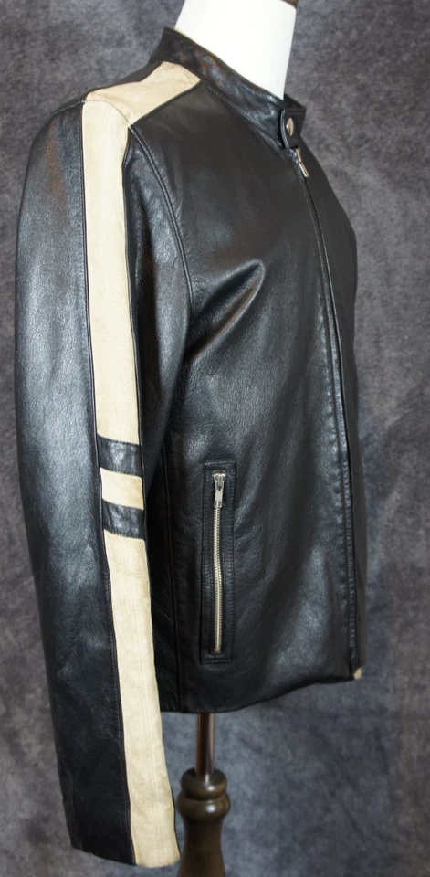 Vintage Wilson's Leather Men's Medium Cafe Racer/Motorcycle Jacket Black White - Image 3 of 4