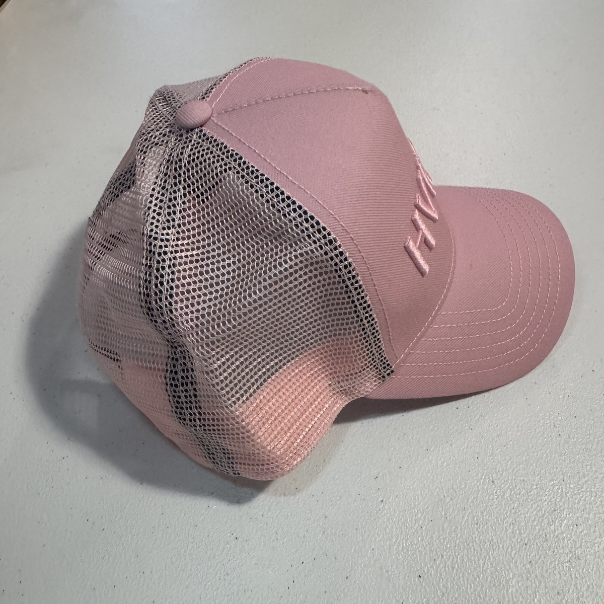 HVMAN CHOSEN to PREVAIL MEN'S Trucker  Snapback Hat Pink Embroidered Lettering View 2