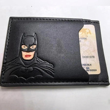 Custom Leather Bat Wallet with Hero Mask Design   Card  ID Holder