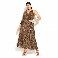 City Chic wrap dress size XL / 22 au leopard midi  ruffle flowy sleeveless