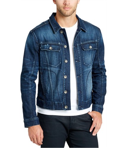 William Rast Mens Embroidered Denim Jacket, Blue, X-Large