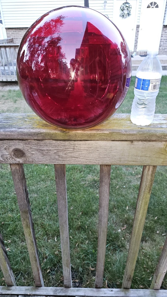 Bola boya flotadora de pesca de vidrio vintage soplada a mano grande rojo rubí 12" de diámetro Foto 4 de 4