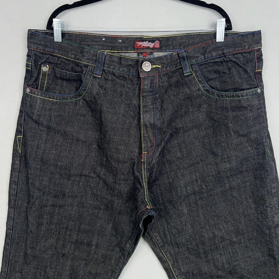 Miskeen Jeans Mens 42 Baggy Fit Rainbow Stitch Embroidered Pocket Punk Denim Y2K - Image 3 of 4