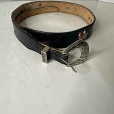 Black Leather western Belt w/ SW animal conchos silver buckle M 31