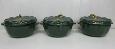 Pioneer Woman Ceramic Pumpkin Mini Dutch Oven Pot Cocottes Lids 3Pcs Green New