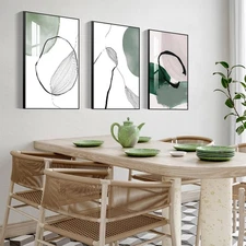 Abstract Wall Art,Framed Canvas Prints,White Green Farmhouse Decorative,Large...
