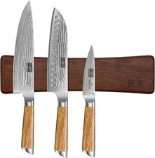 HOSHANHO 3-Piece VG10 Damascus Kitchen Knife Set & 16inch Magnetic Knife Strips