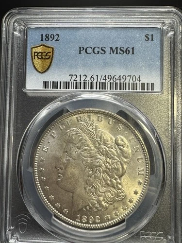 1892 MORGAN DOLLAR PCGS MS 61 Gold Shield True View