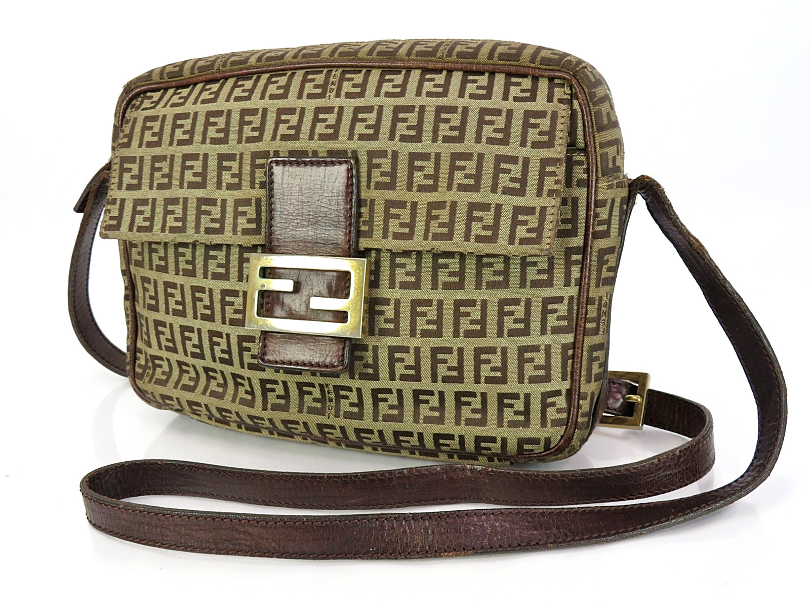 Borsa a tracolla originale FENDI marrone zucca e pelle #62359