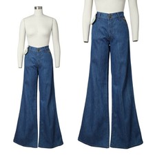 Vintage 1970s Bell Bottoms 70s Deadstock NWT High Rise Flares Blue Denim Jeans