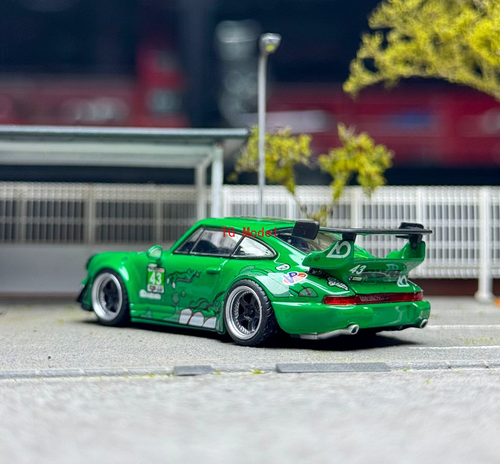 TG Flame 1:64 Green Dinosaur #43 RWB 964 Sports Model Diecast Metal Car New - Afbeelding 6 van 6