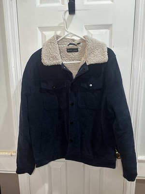 Saks Fifth Avenue Men s Navy Corduroy Trucker Jacket Faux Shearling Lining Med