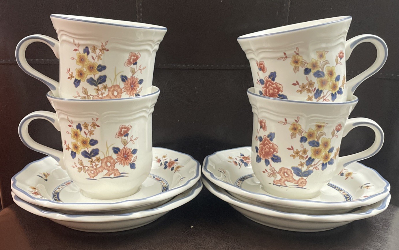 Of 4 Mikasa Heritage F2014 Japonica Coffee/tea Cup & Saucers