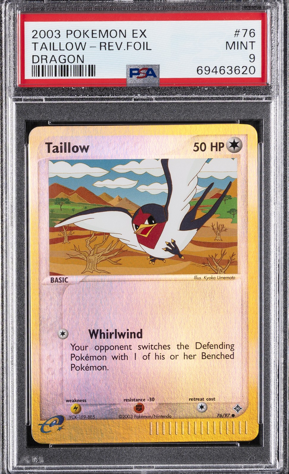 2003 POKEMON EX DRAGON #76 TAILLOW-REVERSE FOIL PSA 9