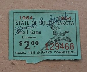 US South Dakota 1964 Resident Small Game Stamp - Used/Signed - Lot D4