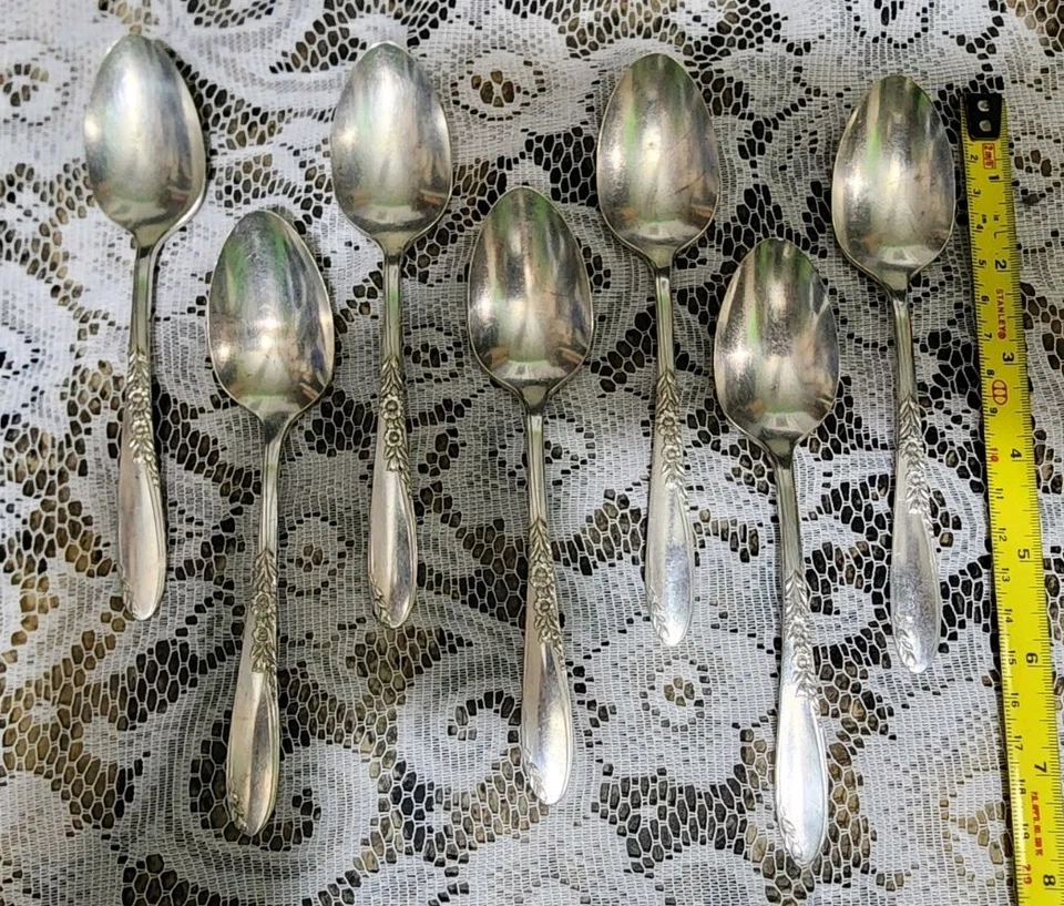 LOTE DE 7 CUCHARADITAS/CUCHARAS DE TÉ PLATEADAS LANE MID CENTURY c1954 PAÍS🤠🥄 Foto 3 de 4