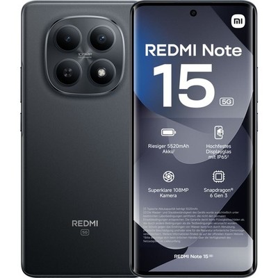 Xiaomi REDMI Note 15 5G 128 GB Black Dual SIM Smartphone Handy Mobiltelefon