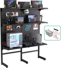 Freestanding Gaming Pegboard Shelf, 300 Lb Capacity, 57.5 X 74 In