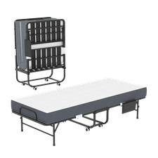 75" Folding Bed with 5" Memory Foam Mattress, Twin Rollaway Guest Bed on Wheels