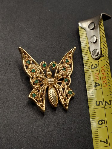 14k Yellow Gold Emerald Butterfly Brooch 9.9g (GJ999) - Picture 6 of 7