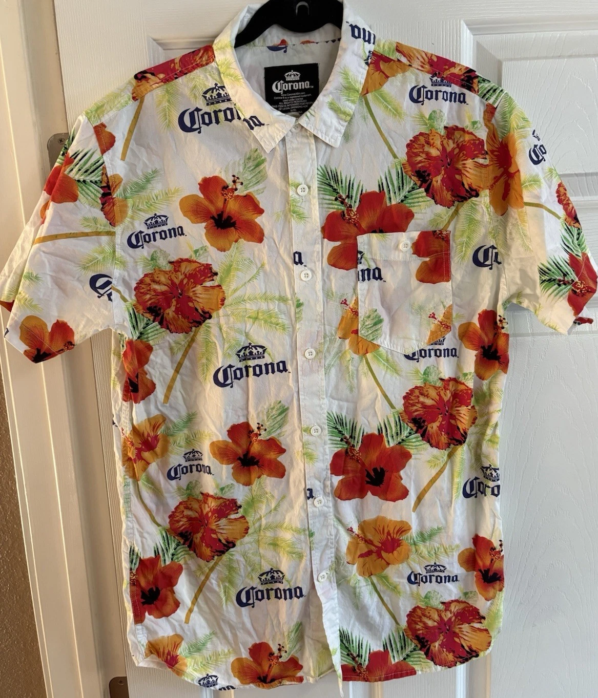Corona 100% Cotton Floral Hawaiian Button-Up Shirt Men’s L/G Short Sleeve