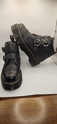 Dr Martens Devon FLWR Stiefel UK 6 Schwarz Plateau Riemen Schnalle Leder Chunky