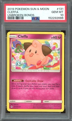 PSA 10 GEM MINT - Cleffa #131 Sun & Moon Unbroken Bonds Non-Holo Uncommon