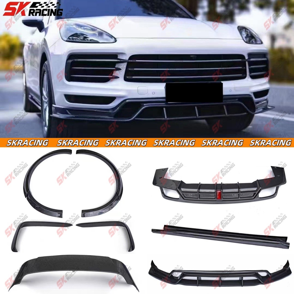 Carbon Fiber Front Rear Lip Side Skirts Spoiler Kit For Porsche Cayenne 2019-23