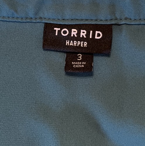 Torrid Harper Georgette Blouse Womens 3 (3X) Green Long Sleeve Semi Sheer - Picture 7 of 13