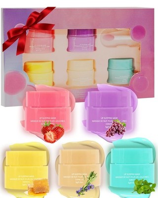 Lip Sleeping Mask Set,5 Pcs Moisturizing Lip Balm for Repair Dry Cracked Lips,De